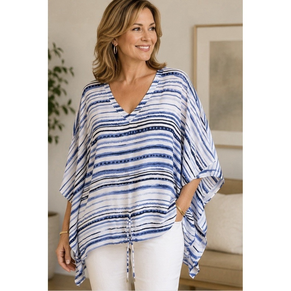 Catherines Tunic Kaftan Top Womens Size 1X (18/20W) Cover Up V-Neck Coverup